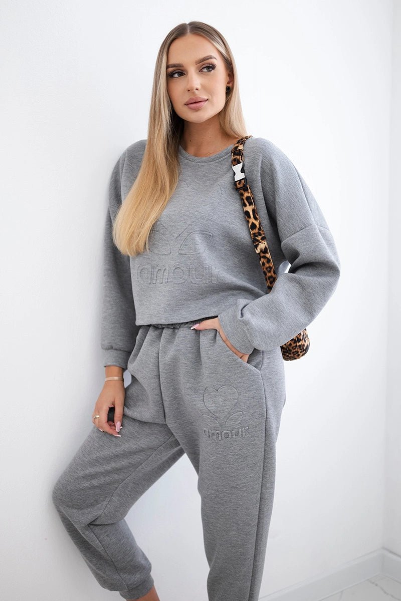 Viscose set Amour sweatshirt + pants 7138 / – Gray цвет / color | Lexline Fashion