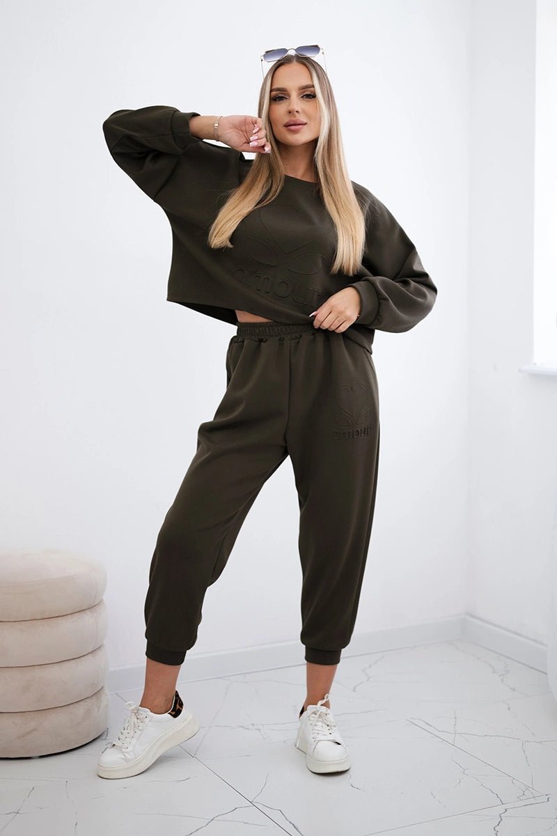 Viscose set Amour sweatshirt + pants 7138 / – Khaki цвет / color | Lexline Fashion