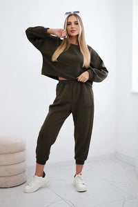 Viscose set Amour sweatshirt + pants 7138 / – Khaki цвет / color | Lexline Fashion