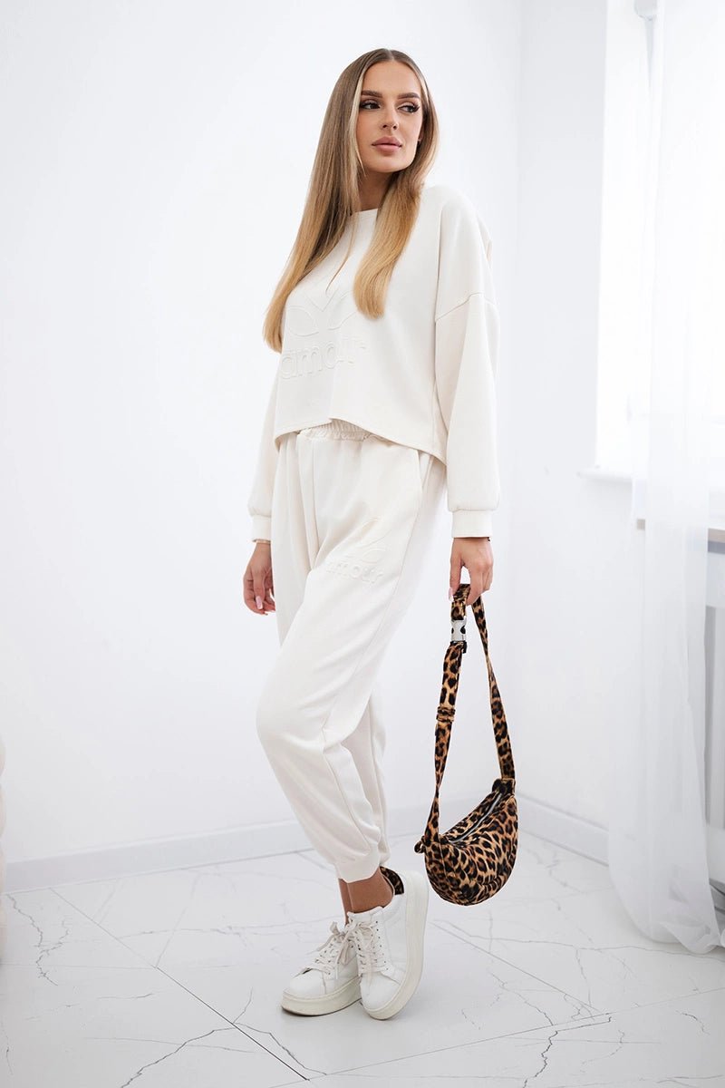 Viscose set Amour sweatshirt + pants 7138 / – Light || Beige цвет / color | Lexline Fashion