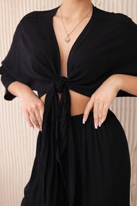 Viscose set blouse tied at the bottom + trousers 6289 / – Black цвет / color | Lexline Fashion