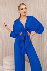 Viscose set blouse tied at the bottom + trousers 6289 / – Blue cornflower цвет / color | Lexline Fashion
