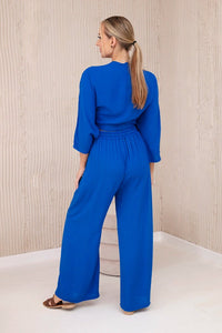 Viscose set blouse tied at the bottom + trousers 6289 / – Blue cornflower цвет / color | Lexline Fashion