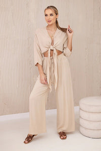 Viscose set blouse tied at the bottom + trousers 6289 / – Dark || beige цвет / color | Lexline Fashion