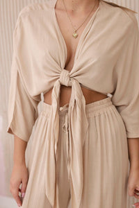 Viscose set blouse tied at the bottom + trousers 6289 / – Dark || beige цвет / color | Lexline Fashion
