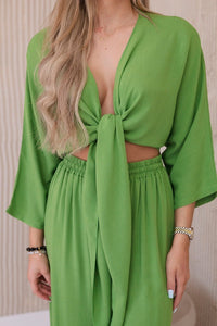 Viscose set blouse tied at the bottom + trousers 6289 / – Kiwi цвет / color | Lexline Fashion