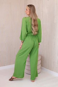 Viscose set blouse tied at the bottom + trousers 6289 / – Kiwi цвет / color | Lexline Fashion