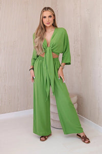 Viscose set blouse tied at the bottom + trousers 6289 / – Kiwi цвет / color | Lexline Fashion