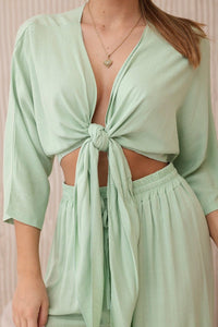 Viscose set blouse tied at the bottom + trousers 6289 / – Mint || Dark цвет / color | Lexline Fashion