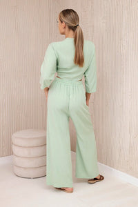 Viscose set blouse tied at the bottom + trousers 6289 / – Mint || Dark цвет / color | Lexline Fashion