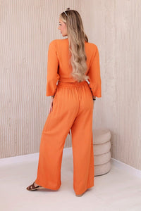Viscose set blouse tied at the bottom + trousers 6289 / – Orange цвет / color | Lexline Fashion