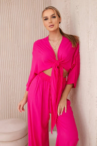Viscose set blouse tied at the bottom + trousers 6289 / – Pink цвет / color | Lexline Fashion