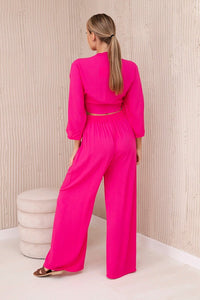 Viscose set blouse tied at the bottom + trousers 6289 / – Pink цвет / color | Lexline Fashion