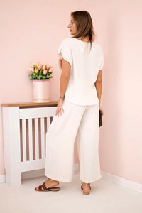 Viscose set pleated blouse + trousers ART5444 / – Beige цвет / color | Lexline Fashion