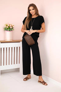 Viscose set pleated blouse + trousers ART5444 / – Black цвет / color | Lexline Fashion