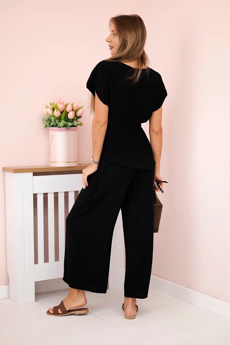 Viscose set pleated blouse + trousers ART5444 / – Black цвет / color | Lexline Fashion