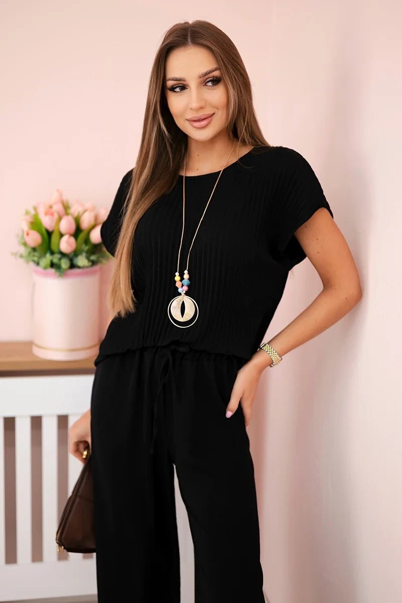 Viscose set pleated blouse + trousers ART5444 / – Black цвет / color | Lexline Fashion