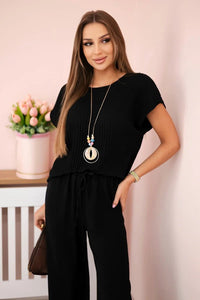 Viscose set pleated blouse + trousers ART5444 / – Black цвет / color | Lexline Fashion