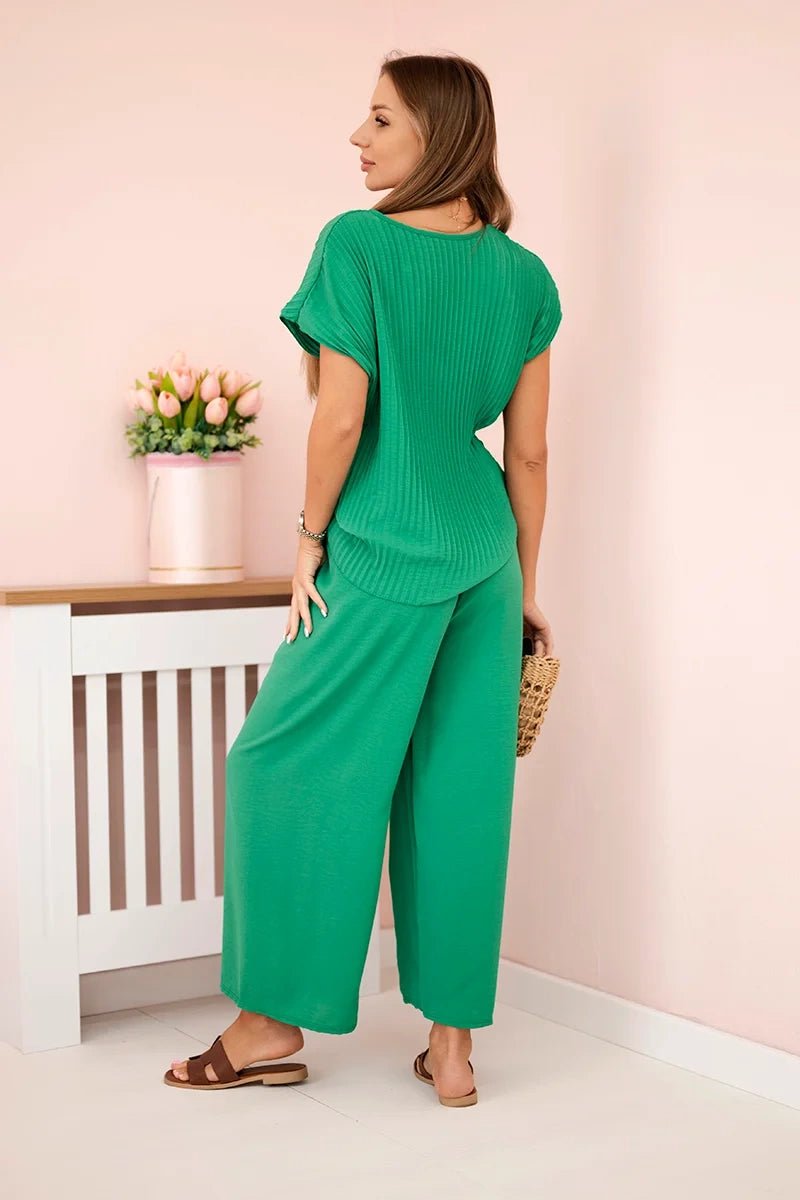 Viscose set pleated blouse + trousers ART5444 / – Green цвет / color | Lexline Fashion