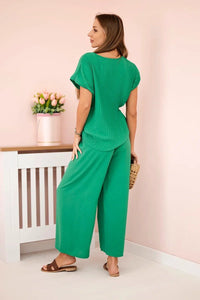 Viscose set pleated blouse + trousers ART5444 / – Green цвет / color | Lexline Fashion