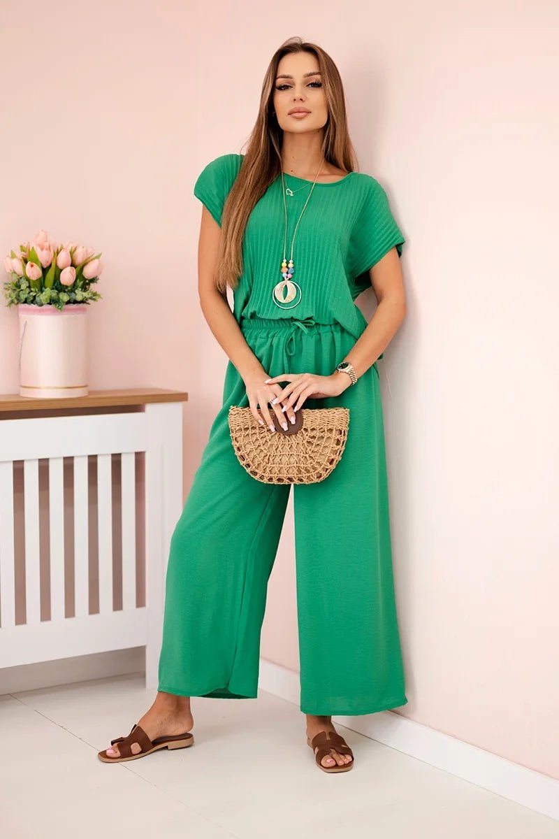 Viscose set pleated blouse + trousers ART5444 / – Green цвет / color | Lexline Fashion