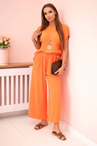 Viscose set pleated blouse + trousers ART5444 / – Orange цвет / color | Lexline Fashion