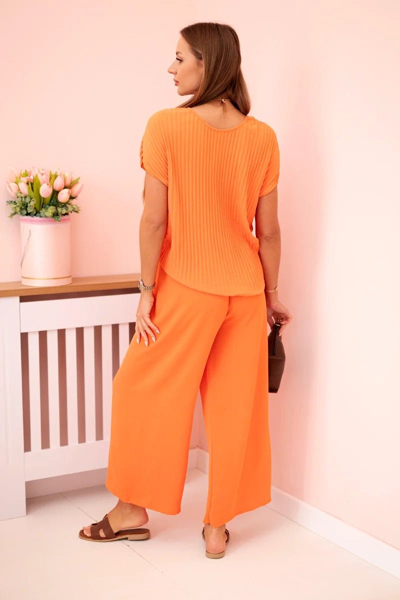 Viscose set pleated blouse + trousers ART5444 / – Orange цвет / color | Lexline Fashion