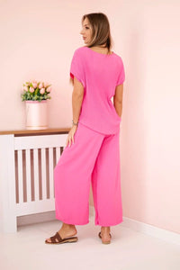 Viscose set pleated blouse + trousers ART5444 / – Pink цвет / color | Lexline Fashion