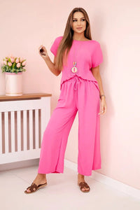 Viscose set pleated blouse + trousers ART5444 / – Pink цвет / color | Lexline Fashion