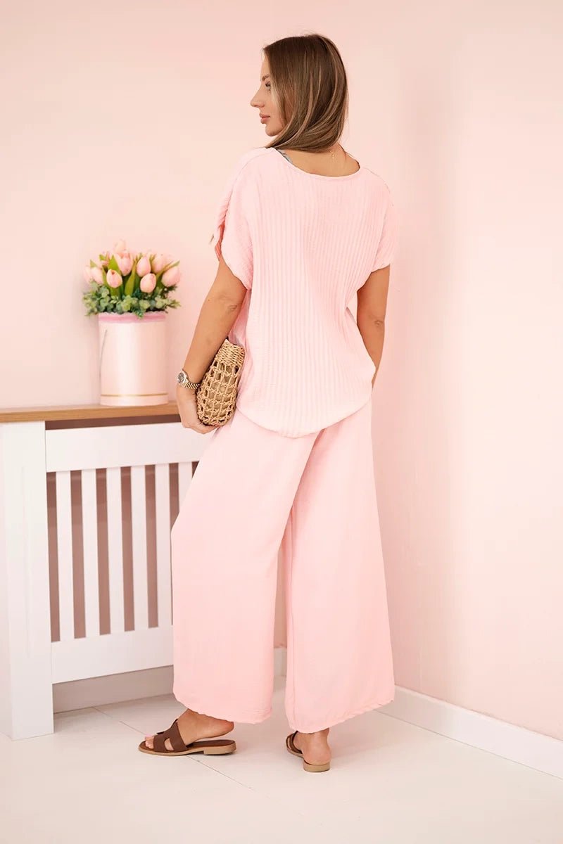 Viscose set pleated blouse + trousers ART5444 / – Powder цвет / color | Lexline Fashion