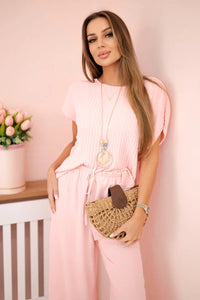 Viscose set pleated blouse + trousers ART5444 / – Powder цвет / color | Lexline Fashion