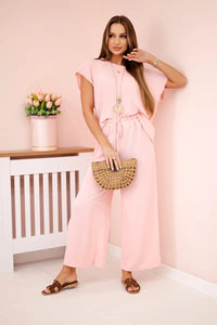 Viscose set pleated blouse + trousers ART5444 / – Powder цвет / color | Lexline Fashion