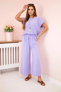 Viscose set pleated blouse + trousers ART5444 / – Purple || Light цвет / color | Lexline Fashion