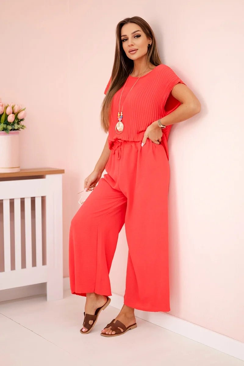 Viscose set pleated blouse + trousers ART5444 / – Raspberry цвет / color | Lexline Fashion