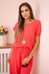 Viscose set pleated blouse + trousers ART5444 / – Raspberry цвет / color | Lexline Fashion