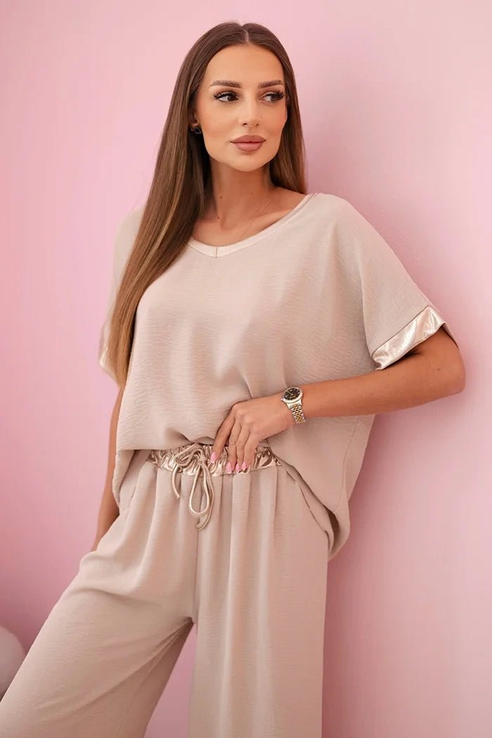 Viscose set with golden trim ART5444 - 1 / – Dark Beige цвет / color | Lexline Fashion