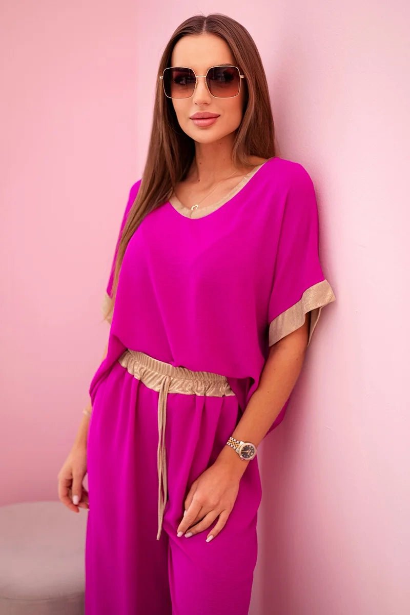 Viscose set with golden trim ART5444 - 1 / – Dark Purple цвет / color | Lexline Fashion