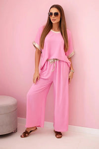 Viscose set with golden trim ART5444 - 1 / – Light Pink цвет / color | Lexline Fashion