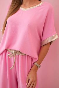 Viscose set with golden trim ART5444 - 1 / – Light Pink цвет / color | Lexline Fashion