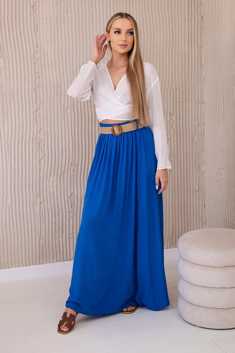 Viscose skirt with decorative belt 3020 / – Blue cornflower цвет / color | Lexline Fashion