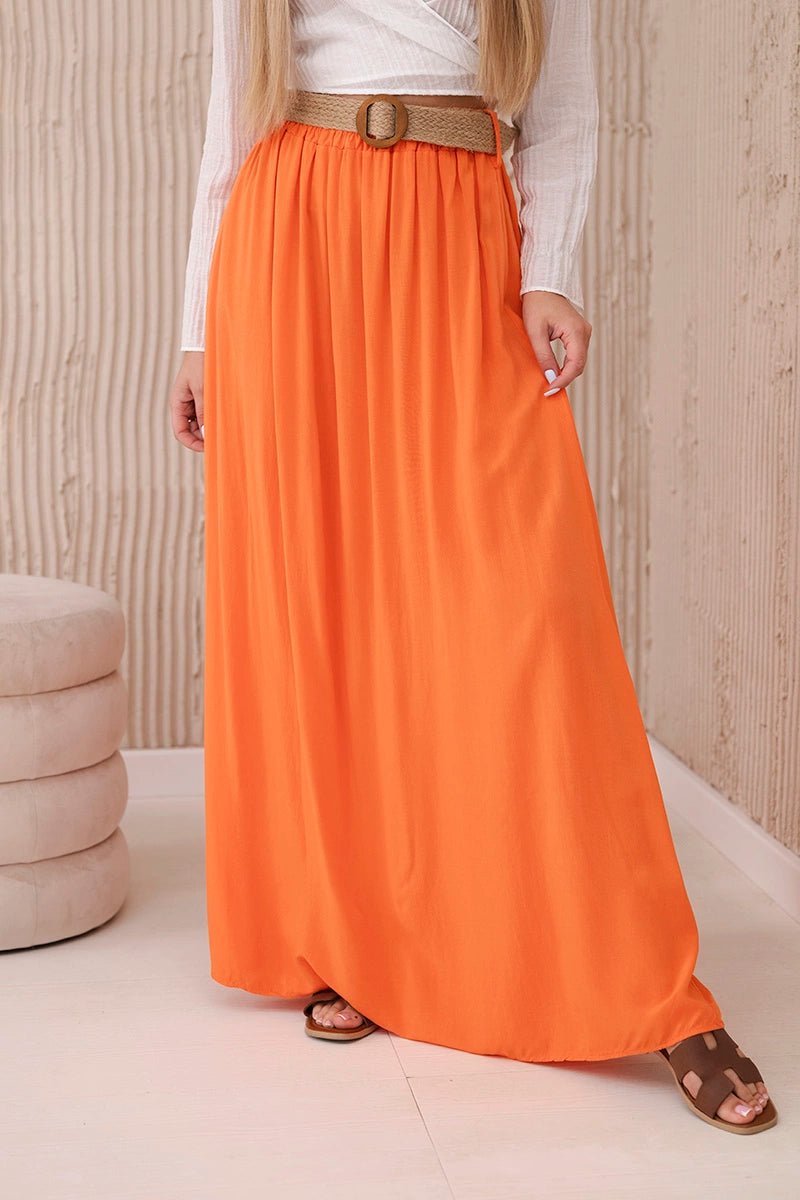 Viscose skirt with decorative belt 3020 / – Orange цвет / color | Lexline Fashion