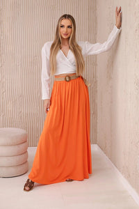 Viscose skirt with decorative belt 3020 / – Orange цвет / color | Lexline Fashion
