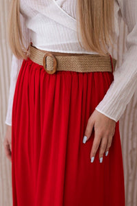 Viscose skirt with decorative belt 3020 / – Red цвет / color | Lexline Fashion