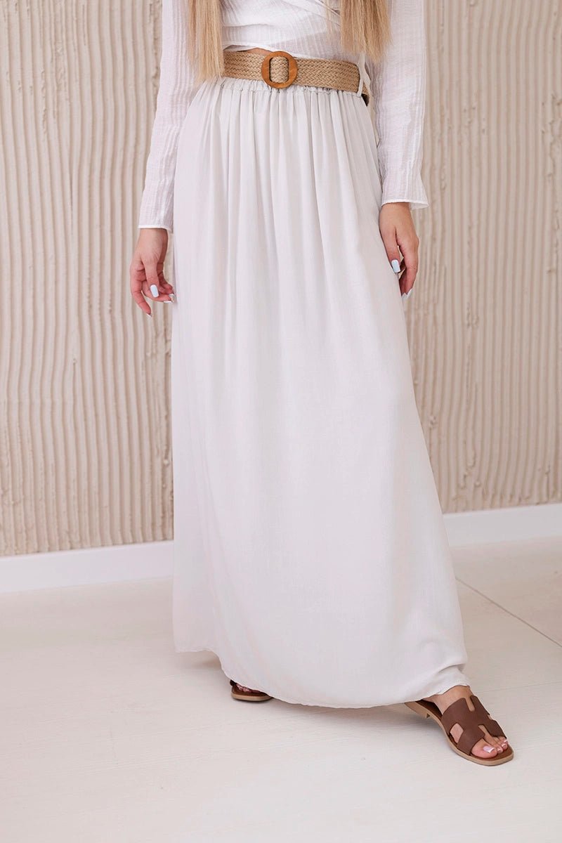 Viscose skirt with decorative belt 3020 / – White цвет / color | Lexline Fashion