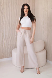 Viscose wide - leg trousers 6695R / – Dark || beige цвет / color | Lexline Fashion