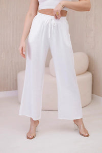 Viscose wide - leg trousers 6695R / – Ecru цвет / color | Lexline Fashion