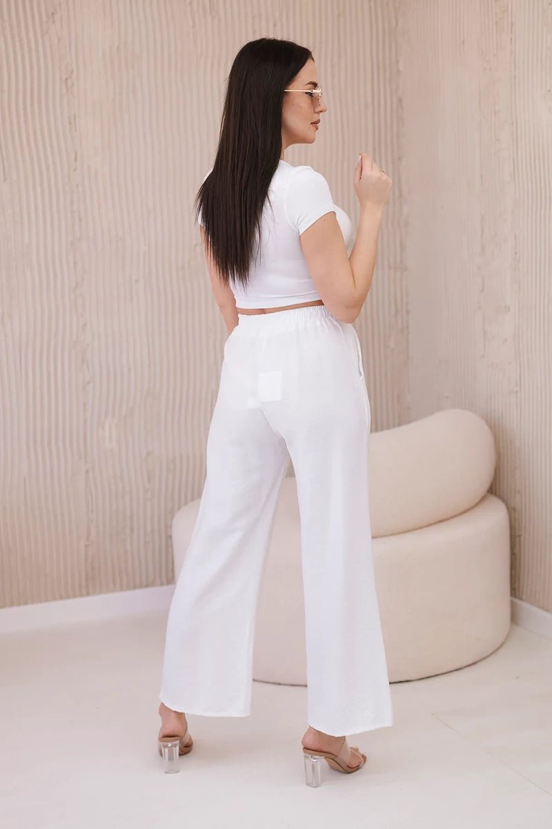 Viscose wide - leg trousers 6695R / – Ecru цвет / color | Lexline Fashion