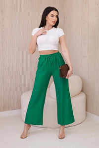 Viscose wide - leg trousers 6695R / – Green цвет / color | Lexline Fashion