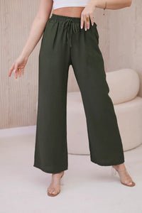 Viscose wide - leg trousers 6695R / – Khaki цвет / color | Lexline Fashion