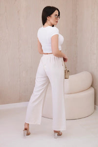 Viscose wide - leg trousers 6695R / – Light || Beige цвет / color | Lexline Fashion